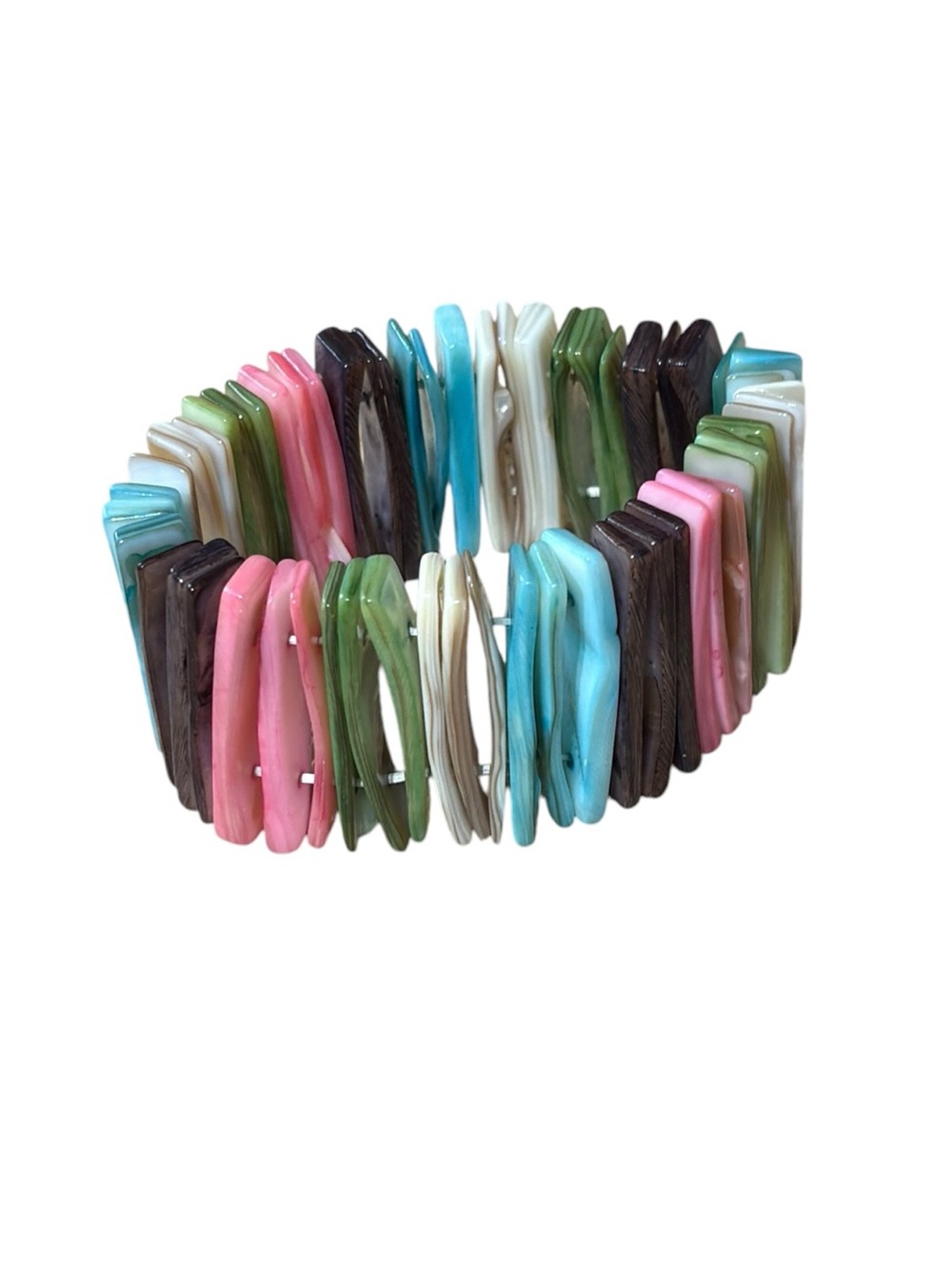 Vintage Multicolor Shell Stretch Tile Bracelet - Women Jewelry